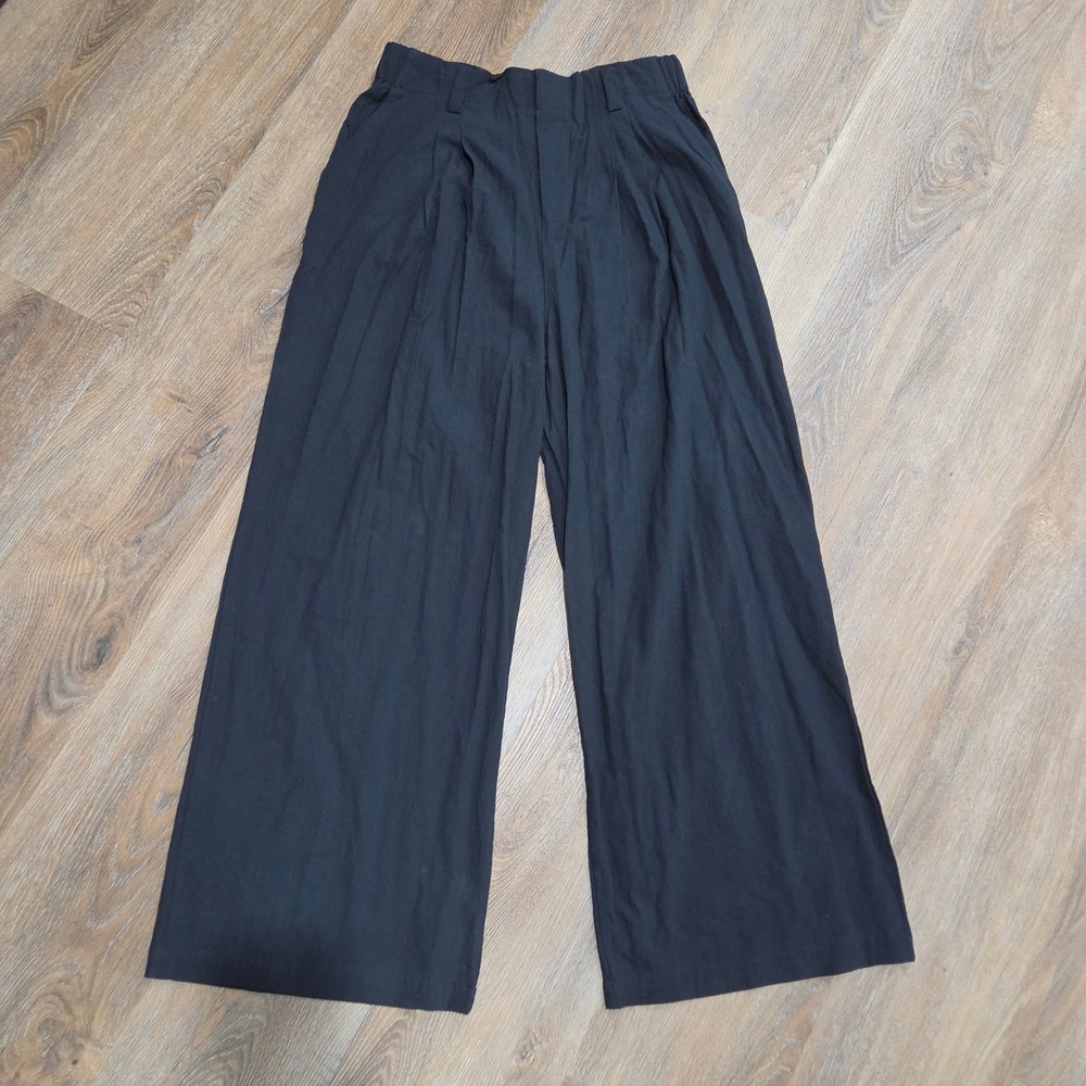 Halara Black Cotton Wide Leg Pleated Trousers High Waisted Pants Large NWT